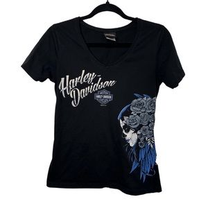 Harley-Davidson Indy West Plainfield IN Sugar Skull Black V Neck Tee Med